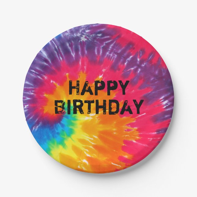 wild psychedelic tie dye abstract pattern paper plate (Front)