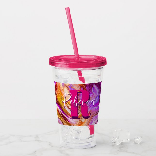 Wild Purple and Orange Fluid Art Acrylic Tumbler (Front Ice)