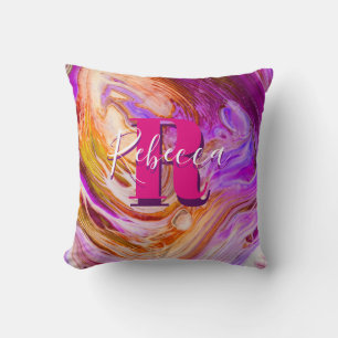 Wild Purple and Orange Fluid Art Cushion