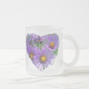 Wild Purple Asters Wildflower Frosted Glass Coffee Mug