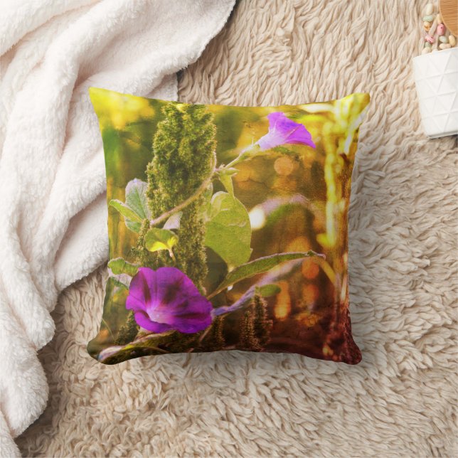 Wild Purple Morning Glory Flowers Abstract  Cushion (Blanket)