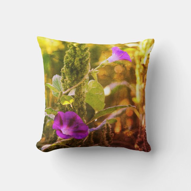 Wild Purple Morning Glory Flowers Abstract  Cushion (Front)