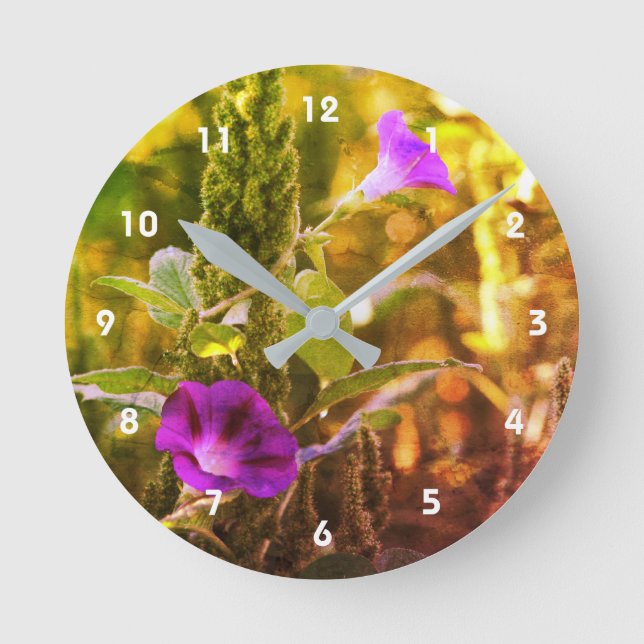 Wild Purple Morning Glory Flowers Abstract  Round Clock (Front)