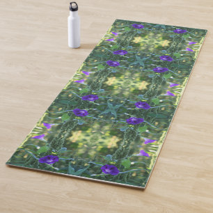Wild Purple Morning Glory Flowers Abstract Yoga Mat