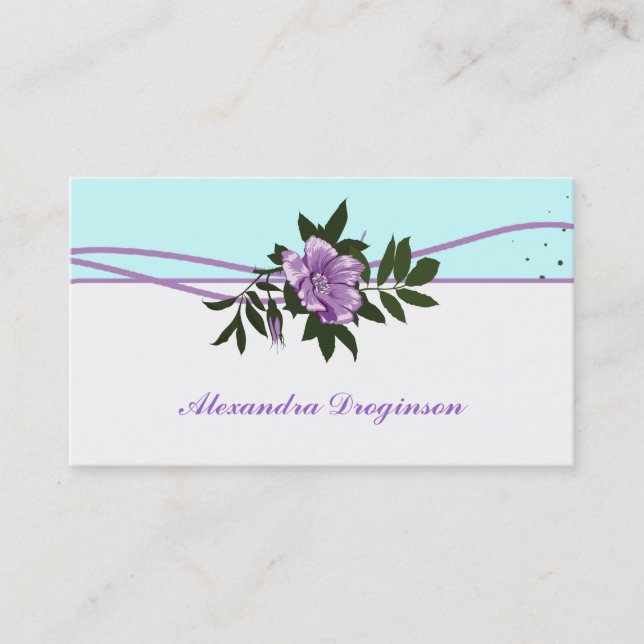 Wild purple rose blue, white floral business card (Front)