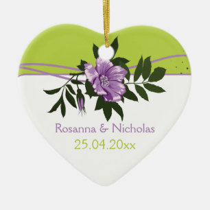 Wild purple rose floral wedding green keepsake ceramic tree decoration