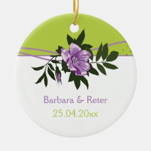 Wild purple rose floral wedding green keepsake ceramic tree decoration