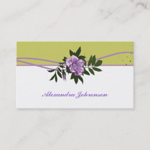 Wild purple rose olive green, white floral business card