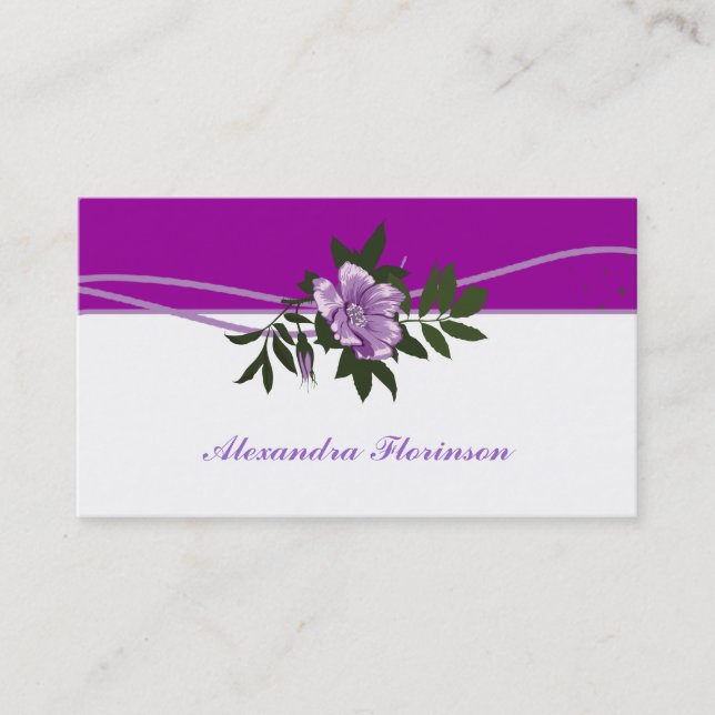 Wild purple rose purpl, white floral business card (Front)