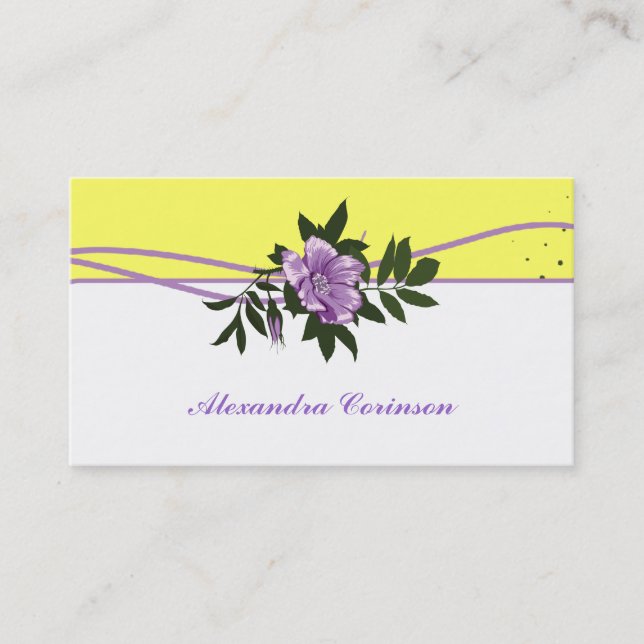 Wild purple rose yellow white floral business card (Front)