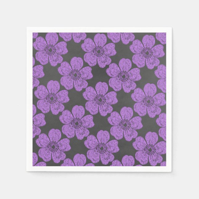 Wild Purple Roses Chalkboard Napkin (Front)