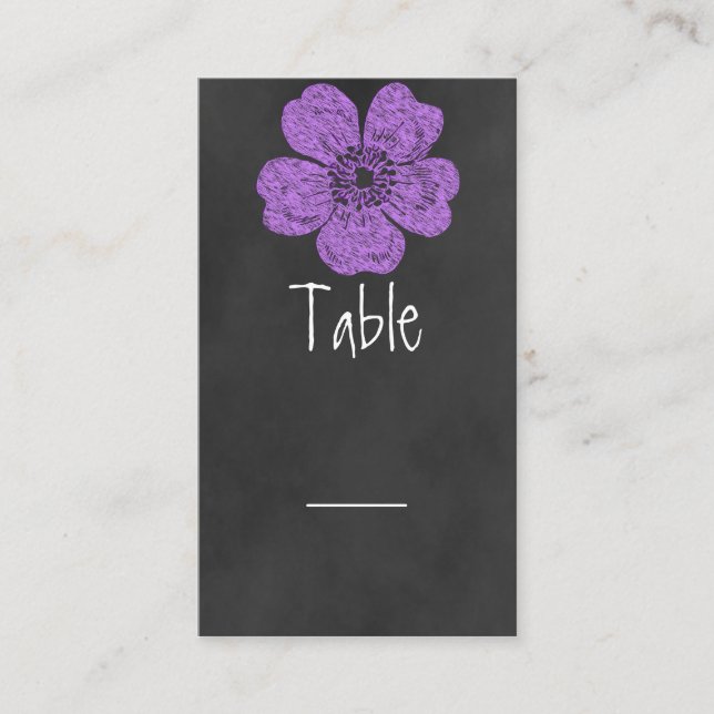 Wild Purple Roses Chalkboard Table Card (Front)