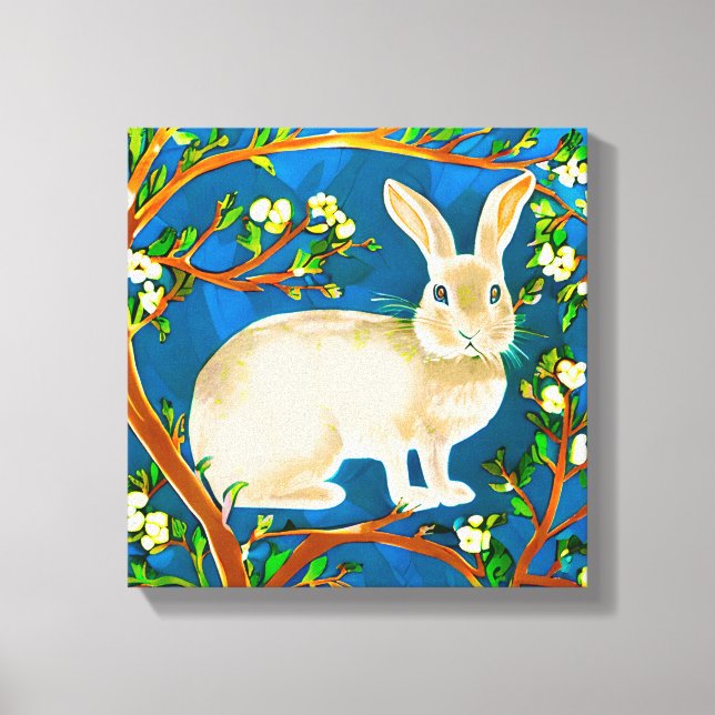 Wild Rabbit and Flowering Branches Canvas Print (Front)