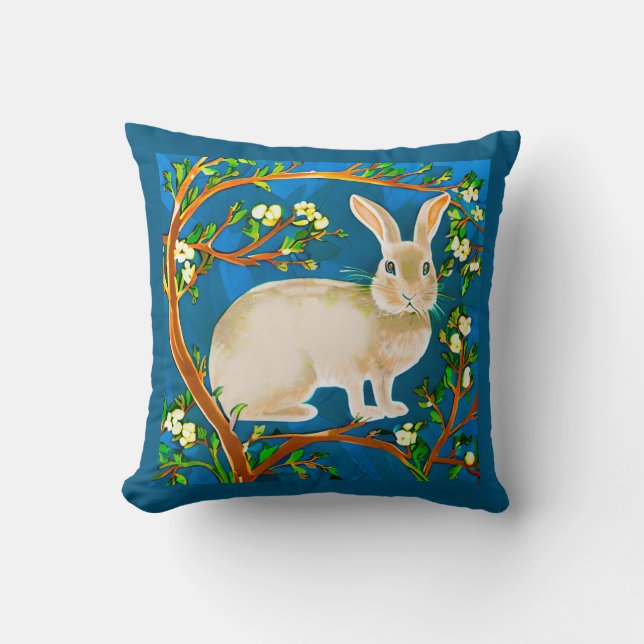 Wild Rabbit and Flowering Branches Cushion (Front)
