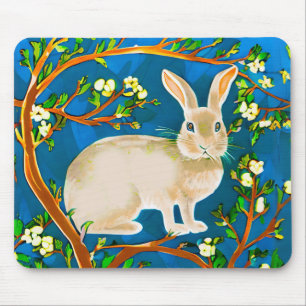 Wild Rabbit and Flowering Branches Mouse Mat