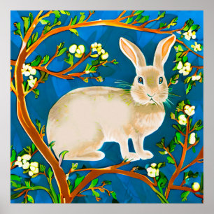 Wild Rabbit and Flowering Branches Poster