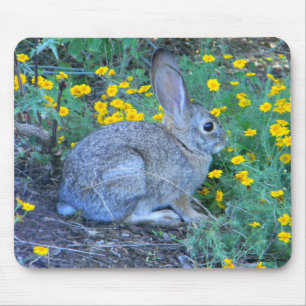 Wild Rabbit in Yellow Flowers Mouse Mat