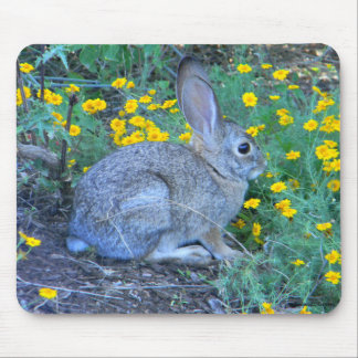 Wild Rabbit in Yellow Flowers Mouse Mat