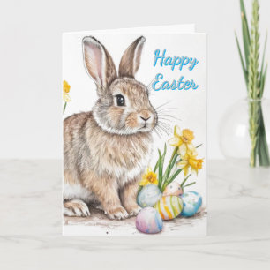Wild Rabbit with Daffodils Easter Holiday  Card
