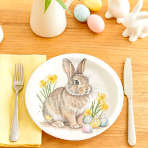 Wild Rabbit with Daffodils Easter Paper Plate