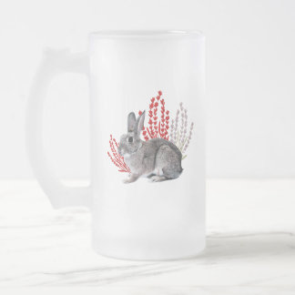 Wild Rabbit with Red and Purple Botanicals Frosted Glass Beer Mug
