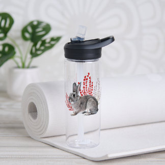Wild Rabbit with Red and Purple Botanicals Water Bottle