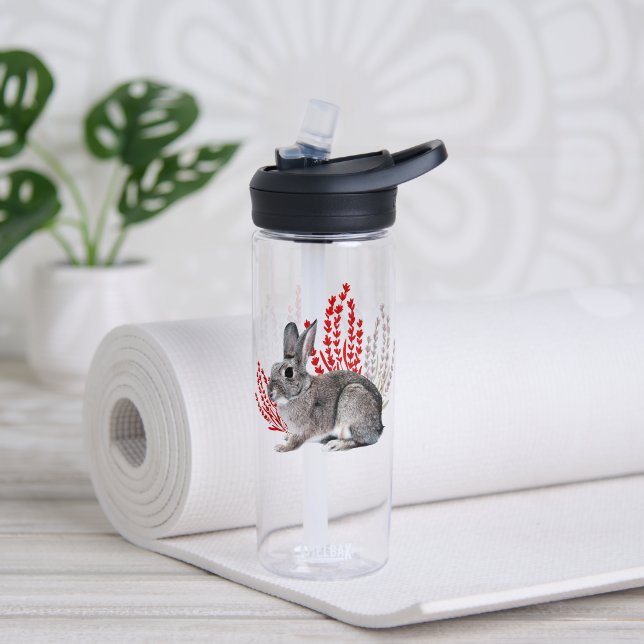 Wild Rabbit with Red and Purple Botanicals Water Bottle (Yoga (Rotated))