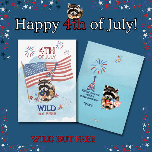 Wild Racoon Girl Celebrates Fourth of July Holiday Card