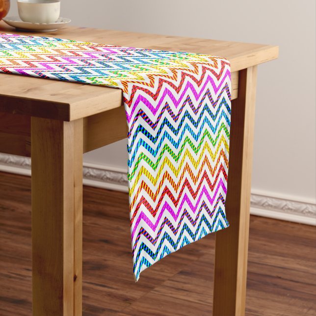 Wild Rainbow Chevron Pattern Short Table Runner (In Situ)