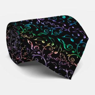 Wild Rainbow Music Notes Floral Pattern Tie