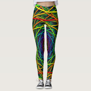 Wild Rainbow Neon Leggings Geometric Design