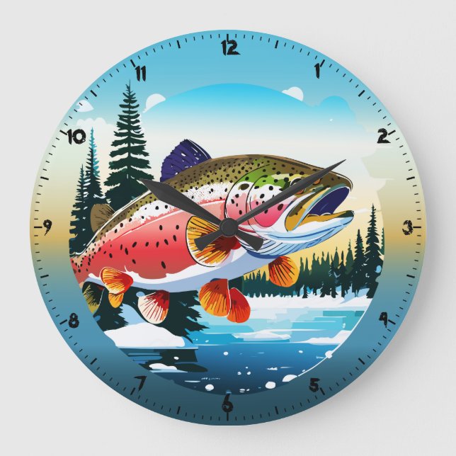 Wild Rainbow Trout Rocky Mountain Stream Clock (Front)