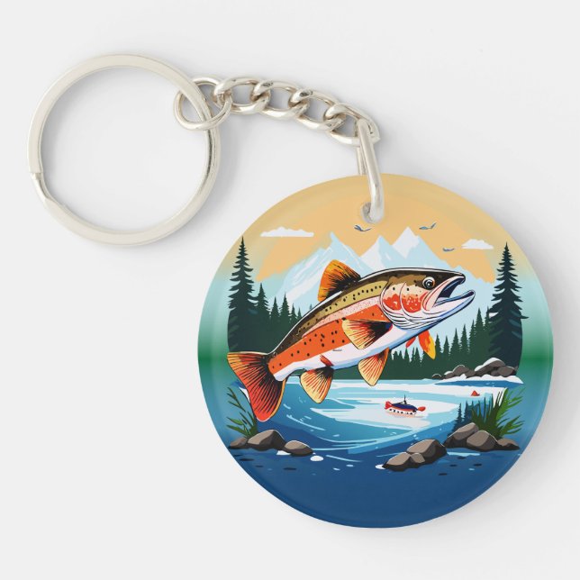 Wild Rainbow Trout Rocky Mountain Stream Keychain (Front)