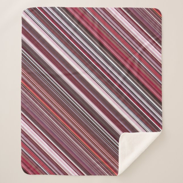 Wild Raspberry Red, Pink, and Burgundy Stripe Sherpa Blanket (Front)