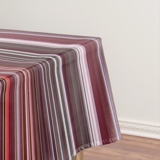 Wild Raspberry Red, Pink, and Burgundy Stripe Tablecloth (In Situ)
