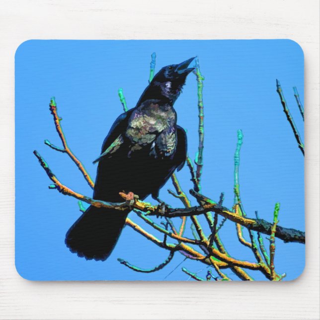 Wild Raven and Branches Wildlife Photo Gift Mouse Mat (Front)