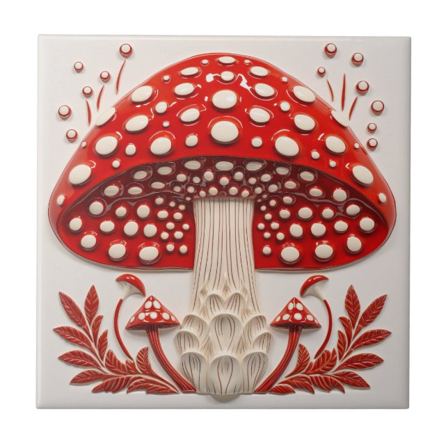 Wild Red Amanita Muscaria 3D Effect Mushroom Tile (Front)