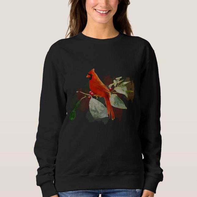 Wild Red Cardinal Bird Long Sleeve Sweatshirt (Front)