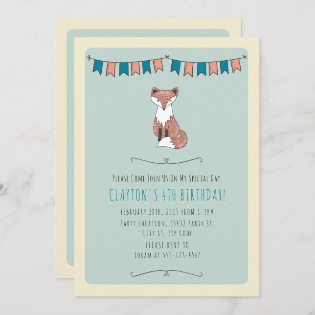 Wild, Red Fox Birthday Party Invitations (Front/Back)
