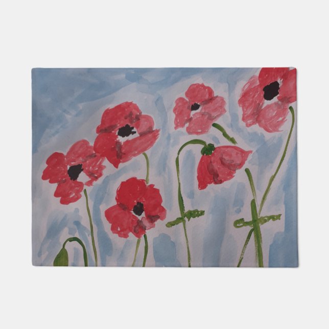 Wild Red Poppies Doormat (Front)