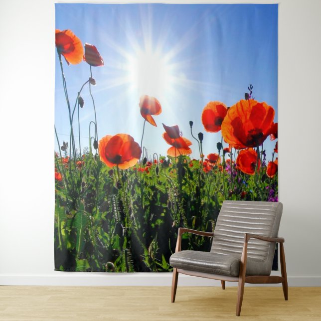 Wild Red Poppies Flowers Tapestry (In Situ)