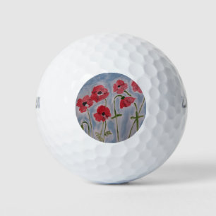 Wild Red Poppies Golf Balls