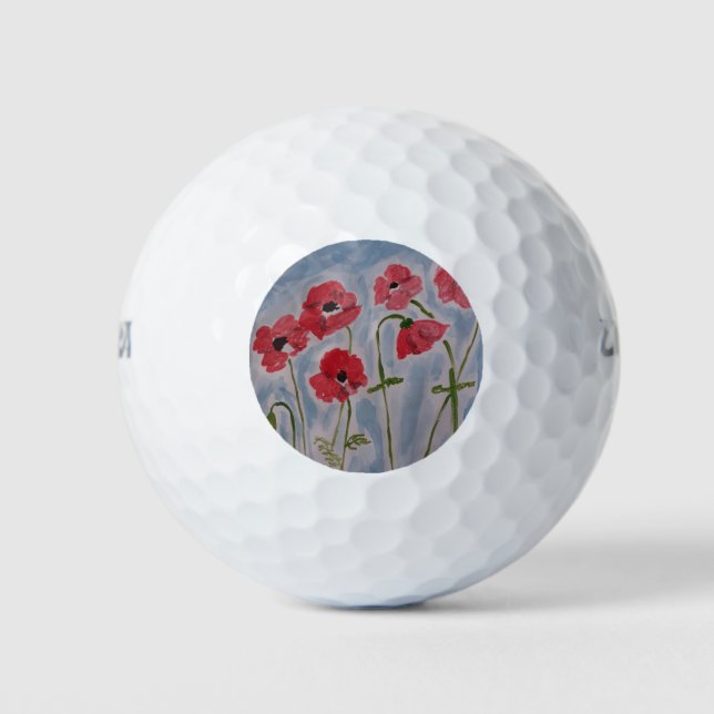 Wild Red Poppies Golf Balls (Front)