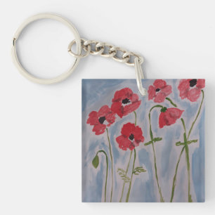 Wild Red Poppies Key Ring