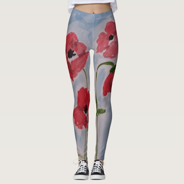 Wild Red Poppies Leggings (Front)
