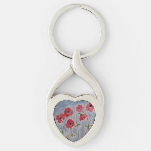 Wild Red Poppies Metal Key Ring