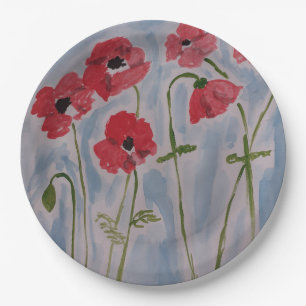 Wild Red Poppies Paper Plate
