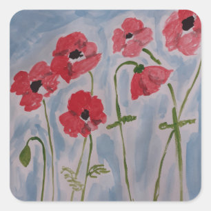 Wild Red Poppies Square Sticker