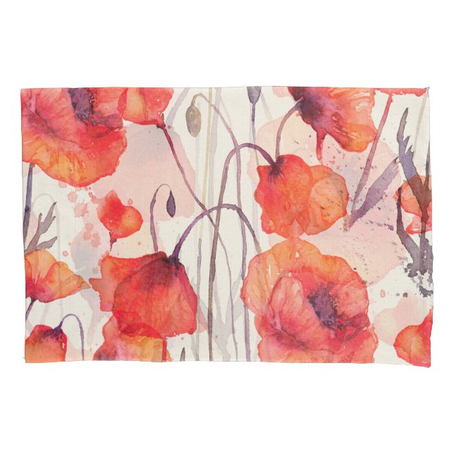 Wild red poppies, watercolor pattern pillowcase (Front)