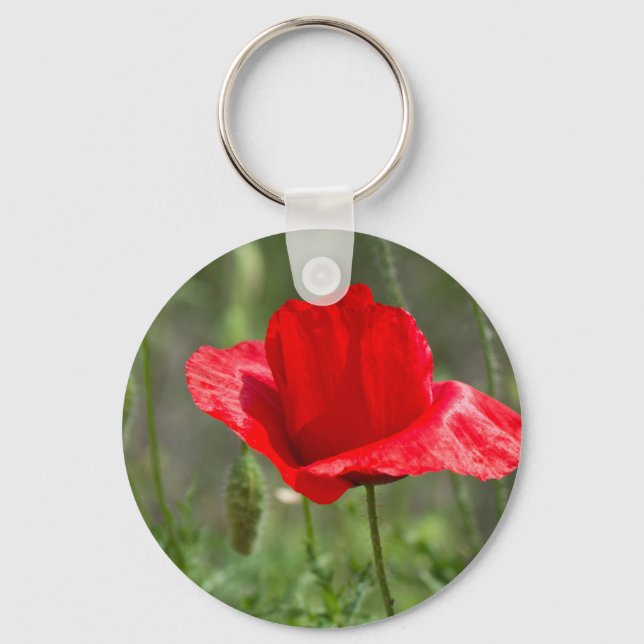 Wild red poppy flower key ring (Front)